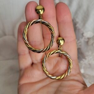 Vintage 1960s Vendome Tricolor Metal Twist Hoop Earrings Adjustable Clip ons